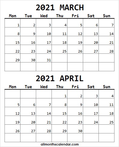 2021 march april calendar