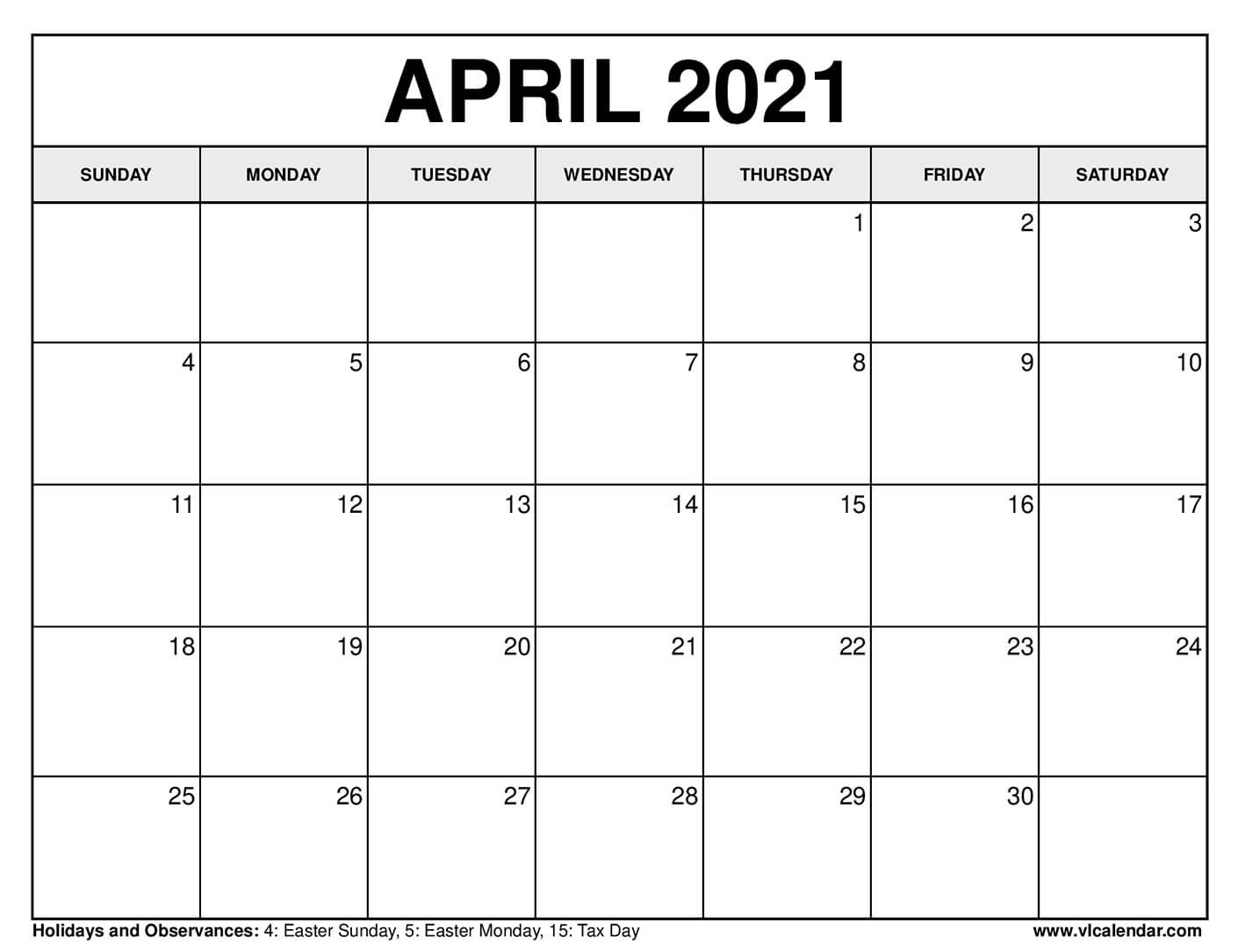 2021 April to December Calendar Printable April 2021 Calendars