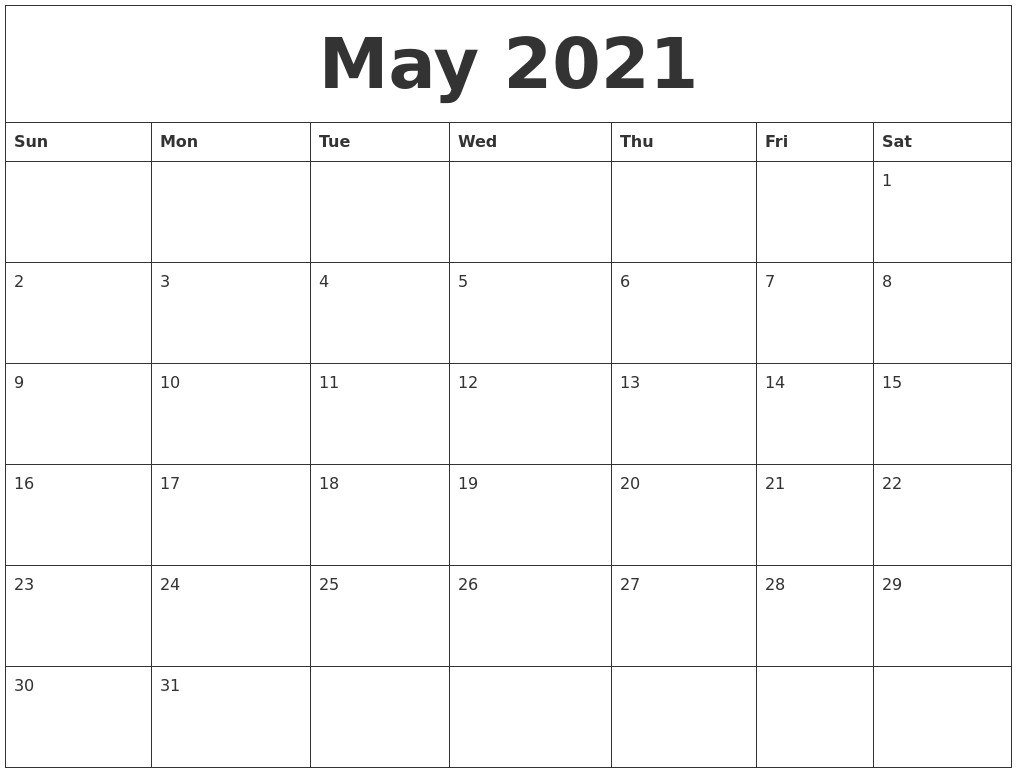 Blank May 2021 Calendar Printable May 2021 Blank Calendar Printable