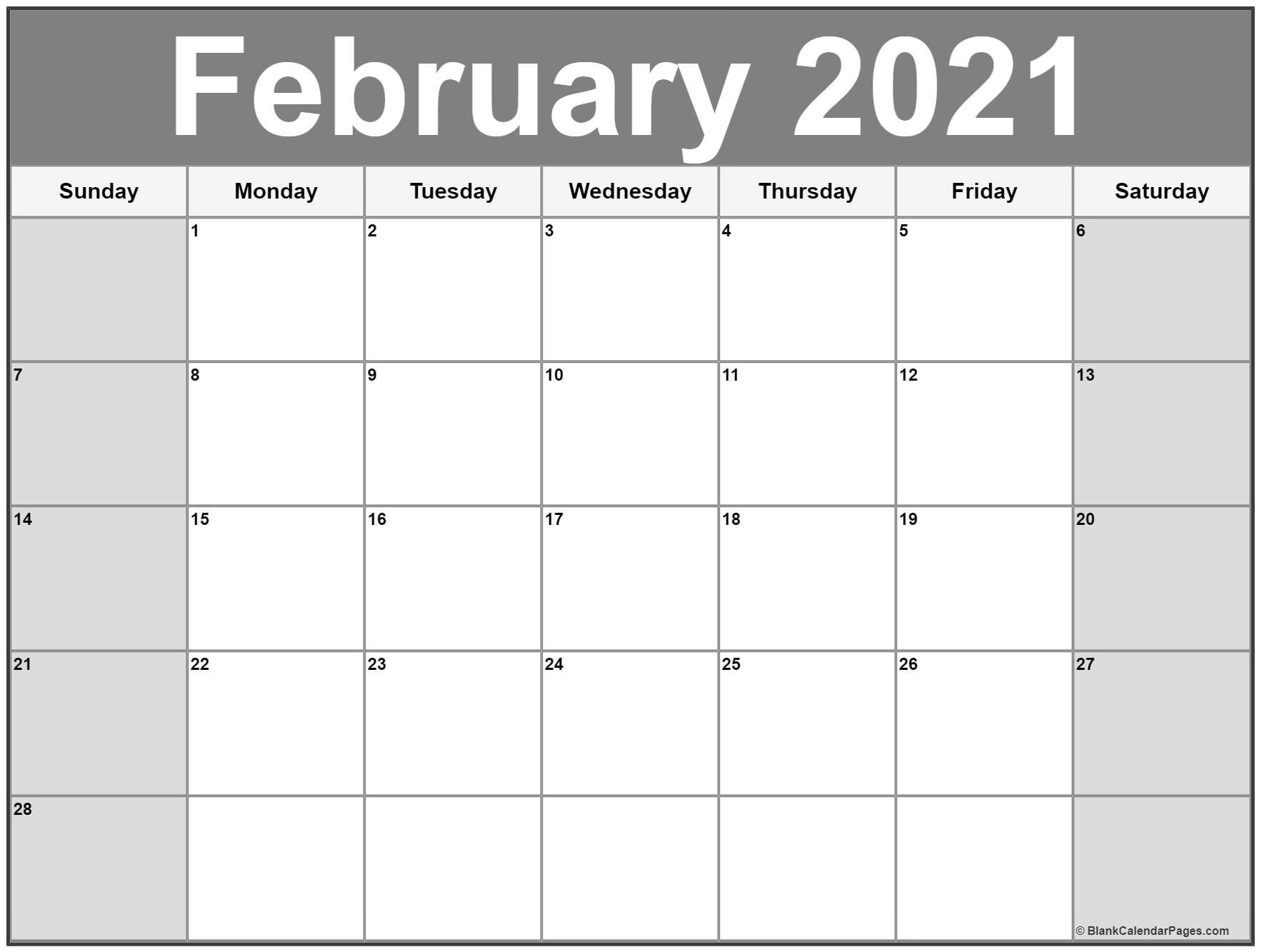 2021 February Calendar Template February 2021 Calendar