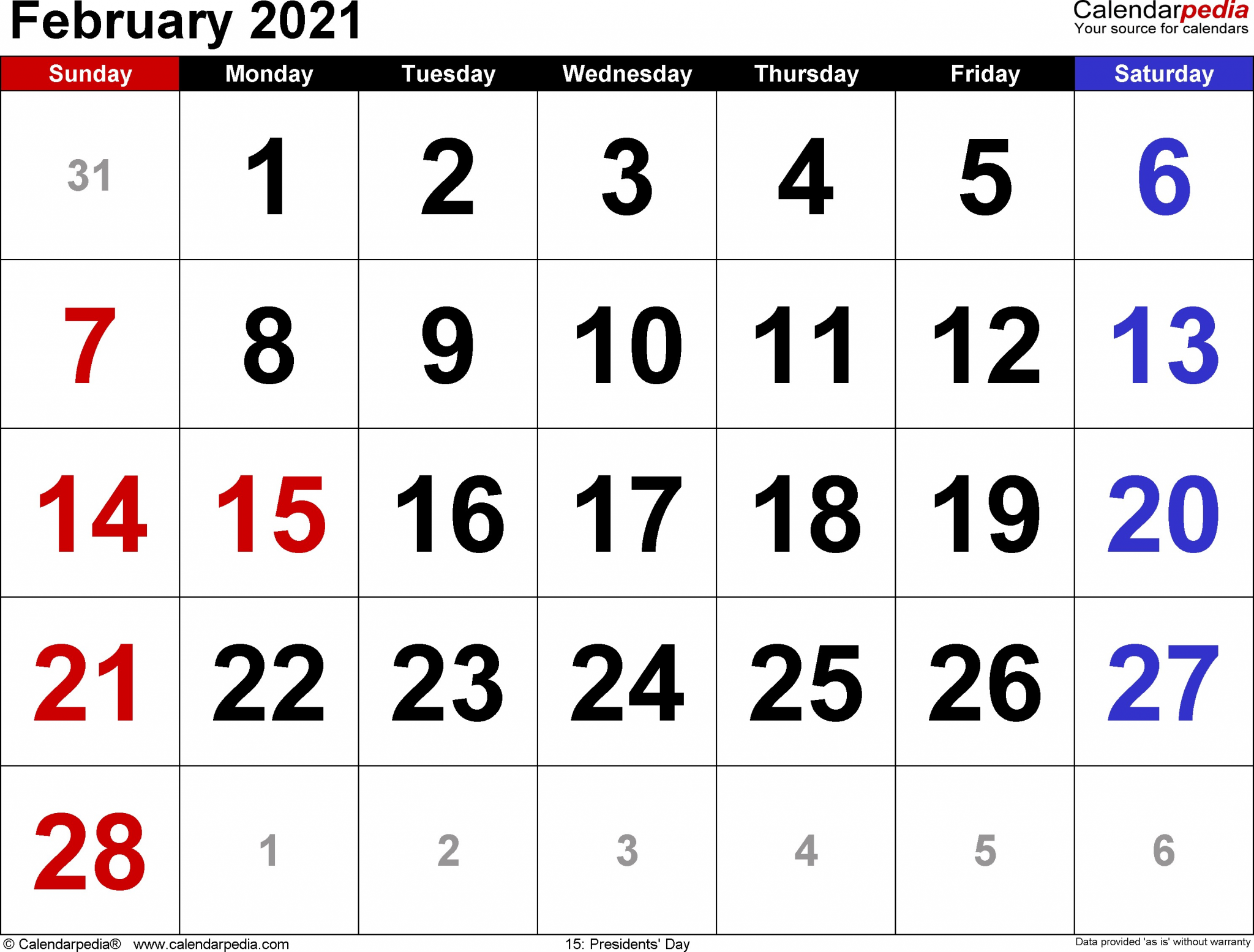 february 2021 calendar