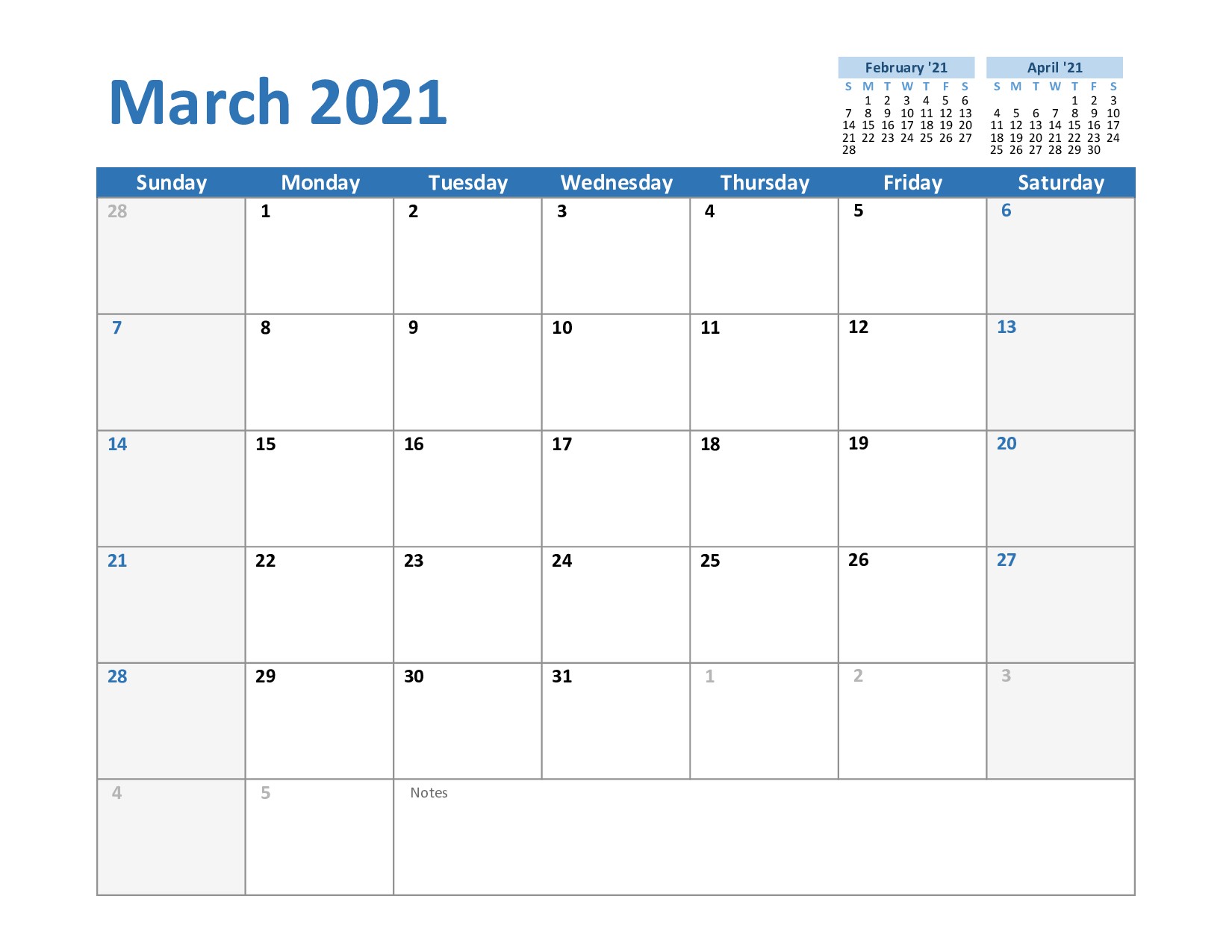 march 2021 calendar