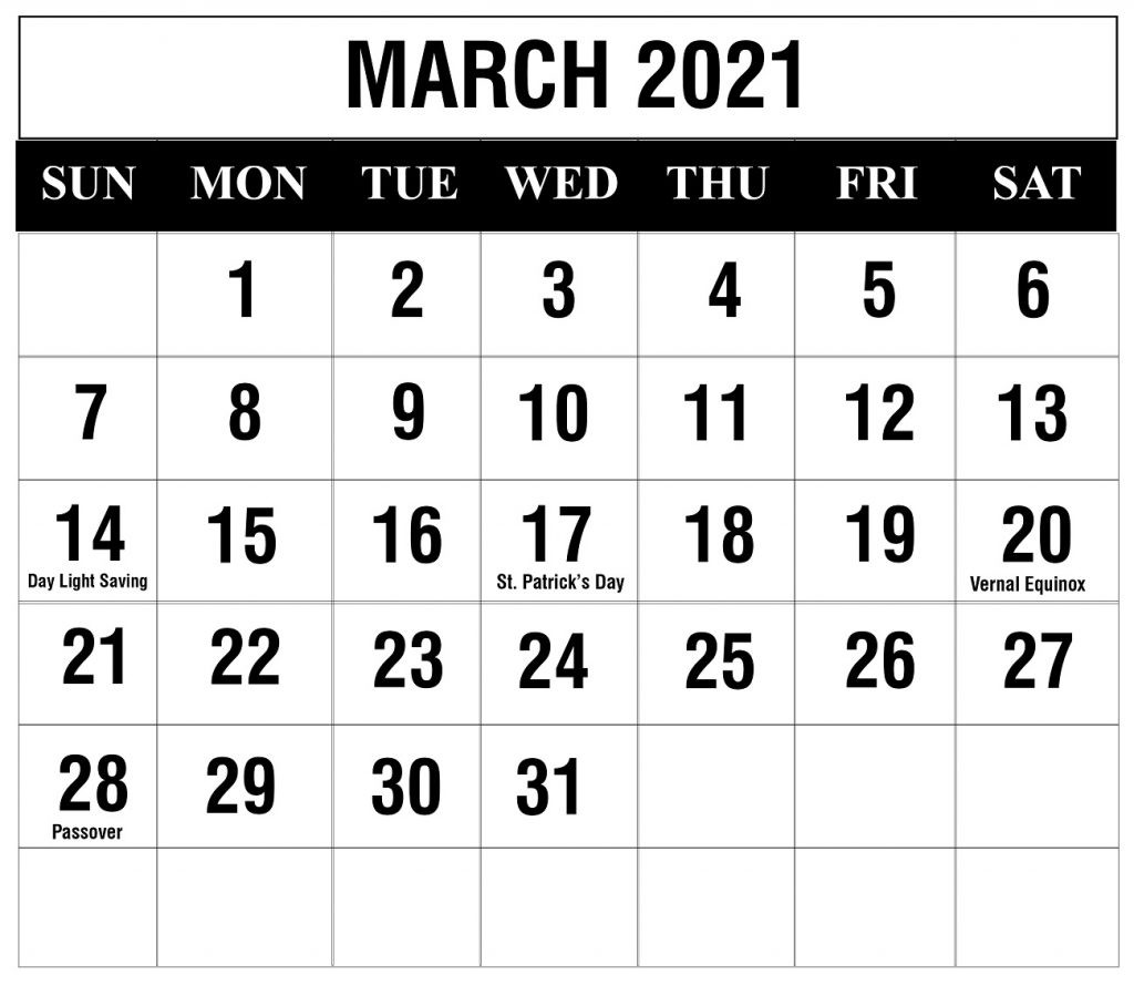 march 2021 calendar