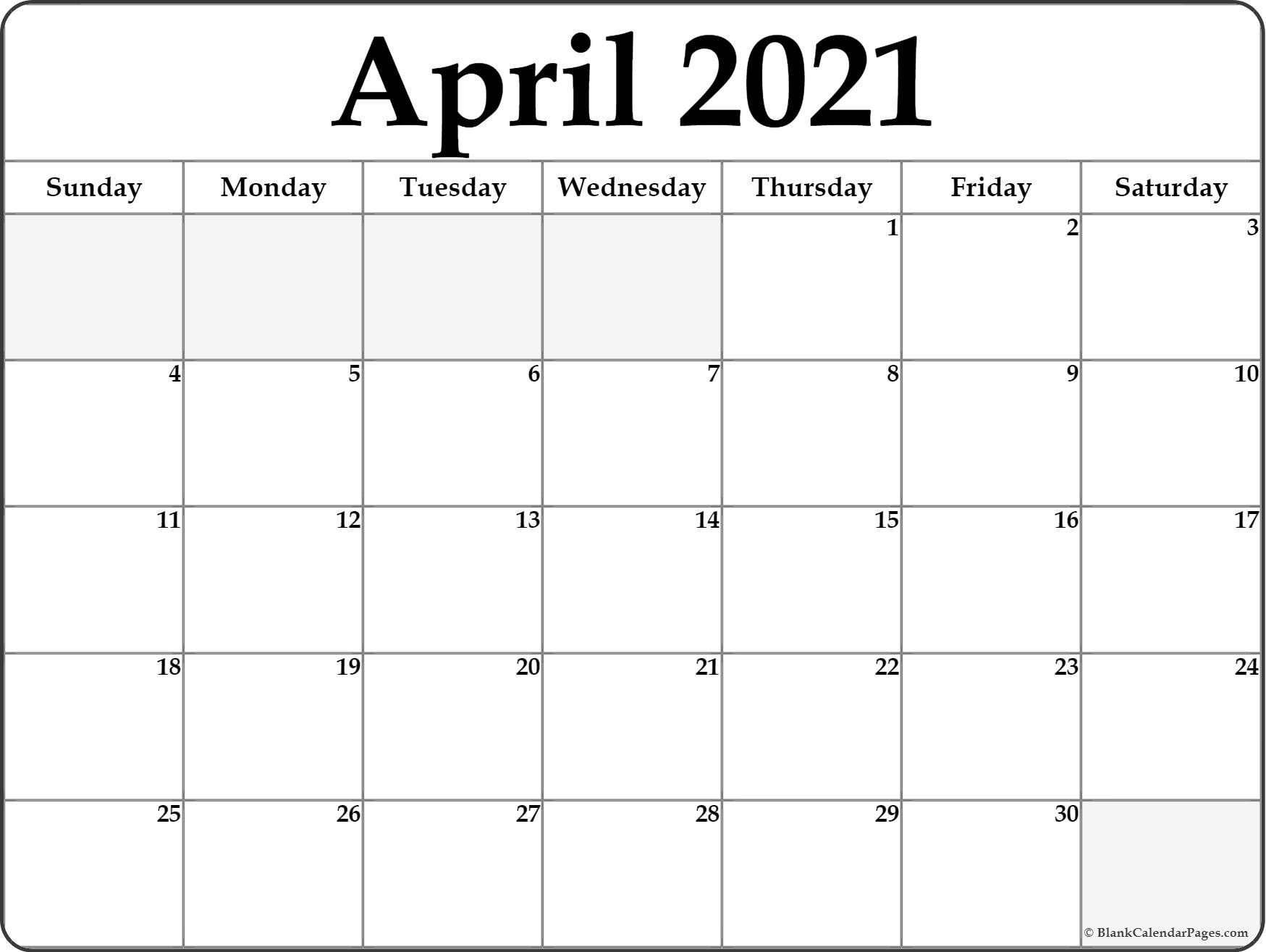 April 2021 calendar