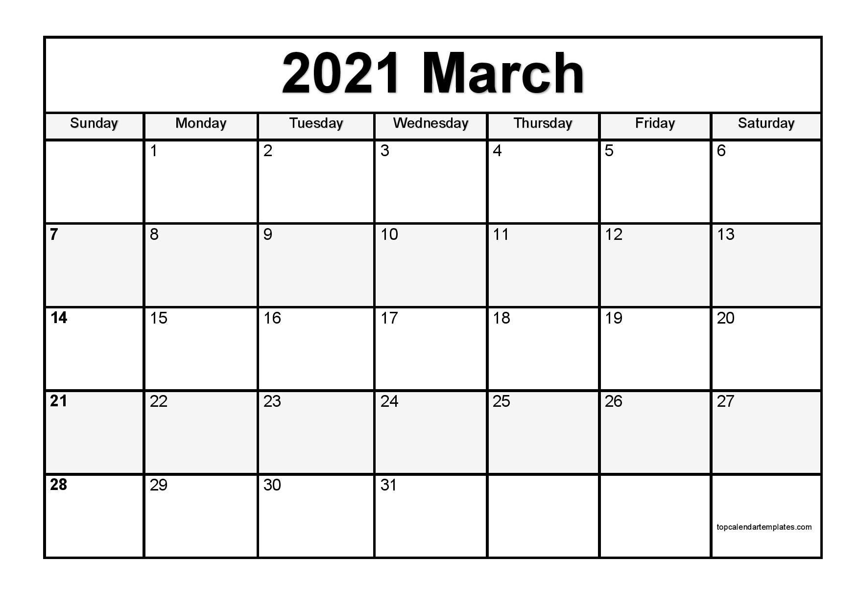 march 2021 printable calendar