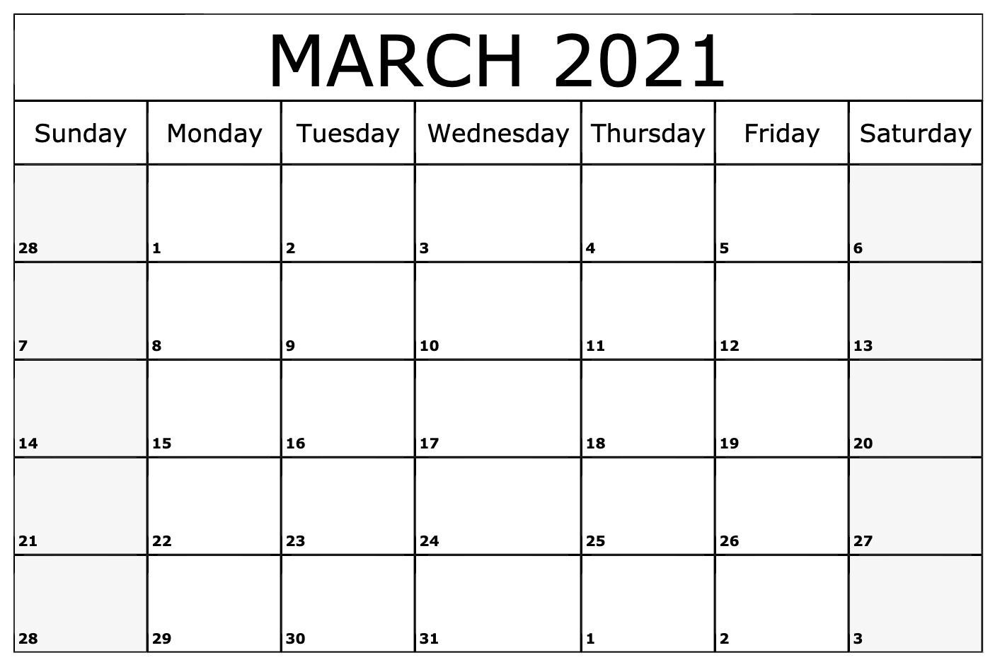 march 2021 calendar