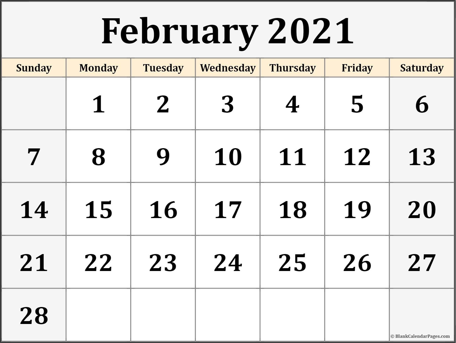 CAL=February 2021 calendar