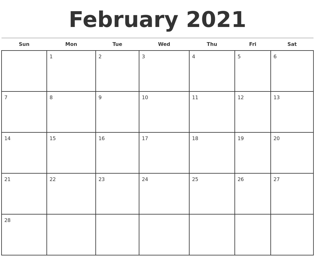 february 2021 monthly calendar template