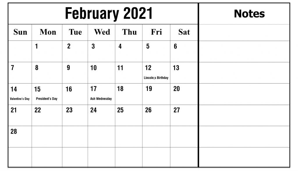 February 2021 Calendar with Holidays Free February 2021 Printable Calendar Template In Pdf