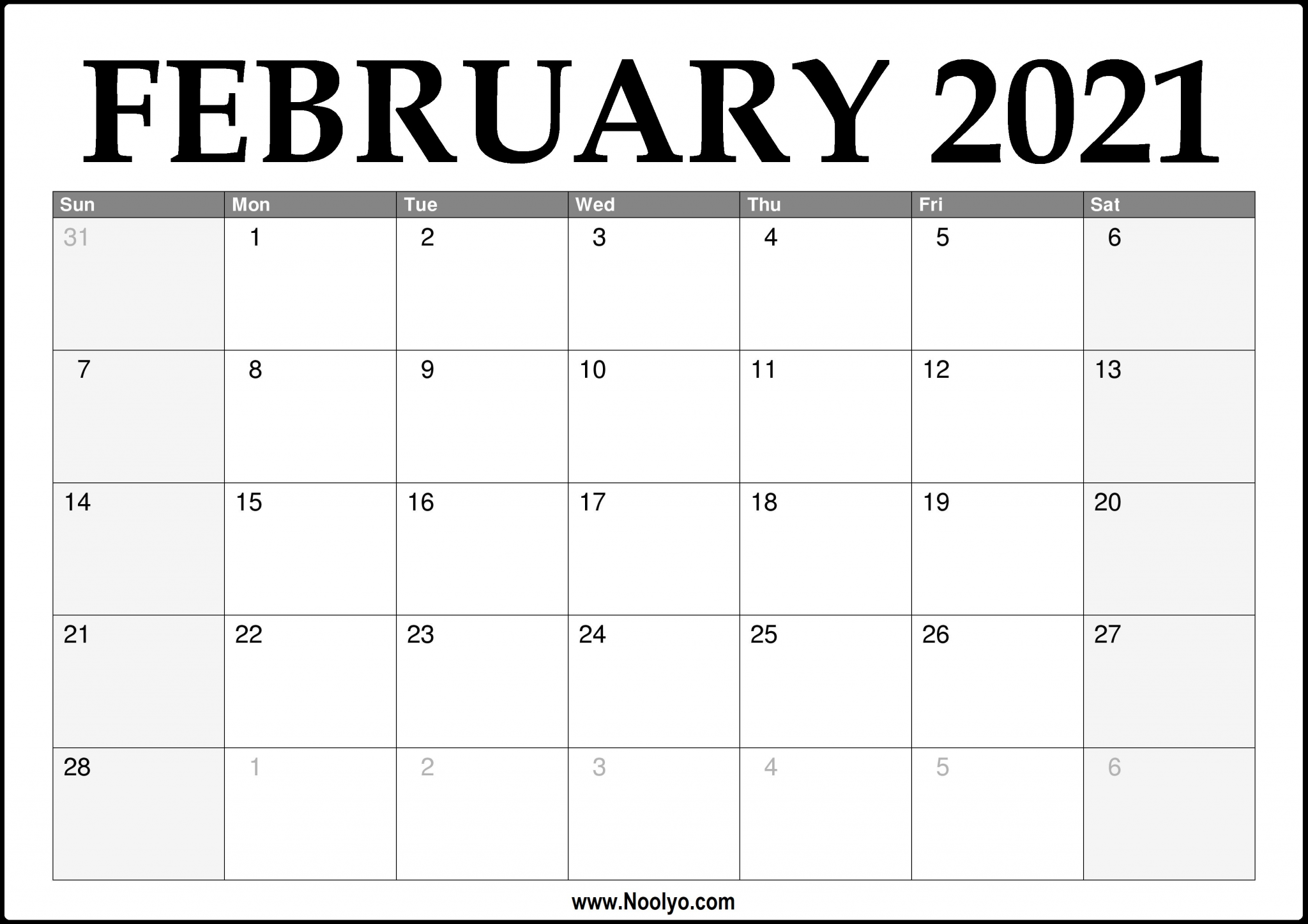 February Blank Calendar 2021 30 Free February 2021 Calendars for Home or Fice