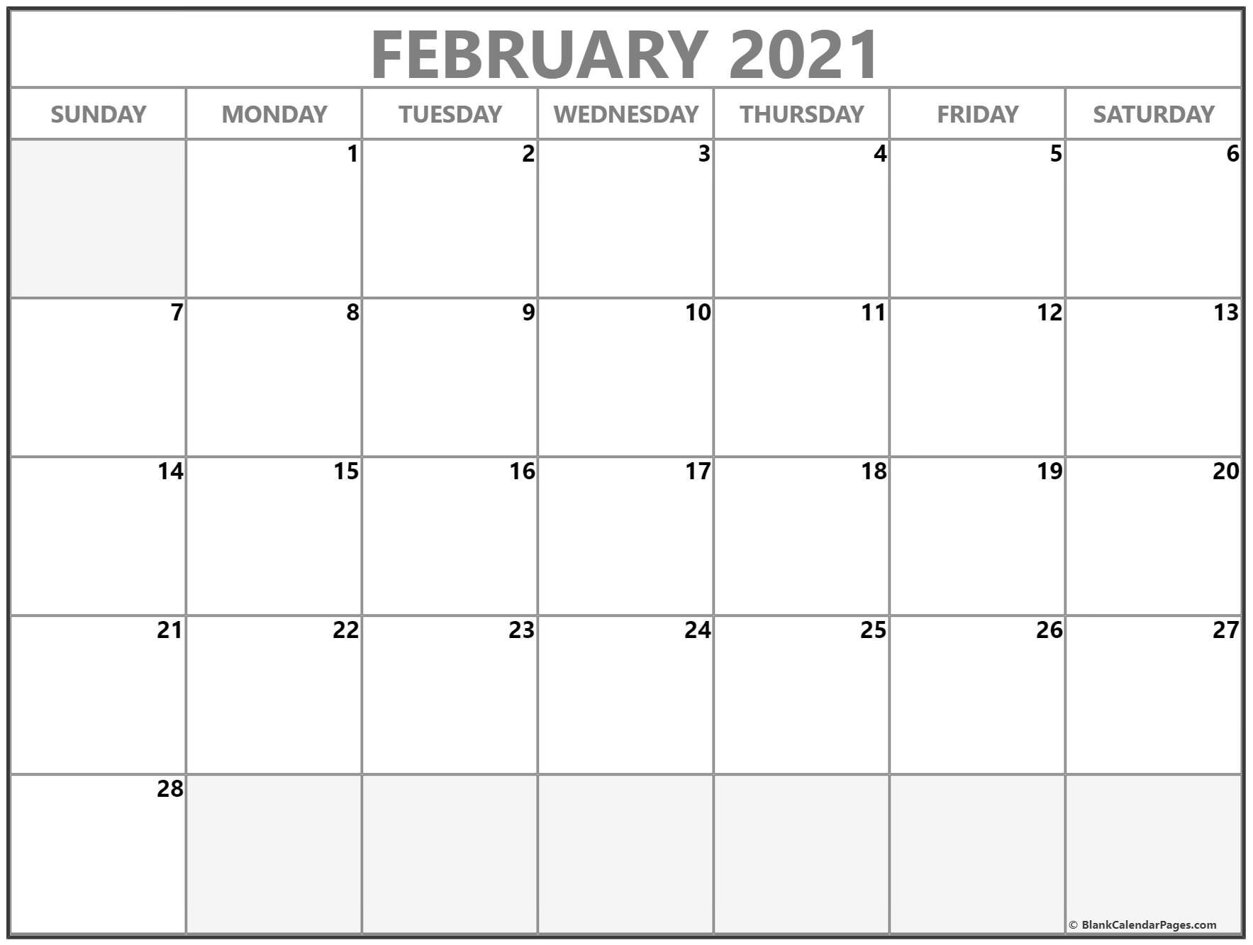 February 2021 calendar