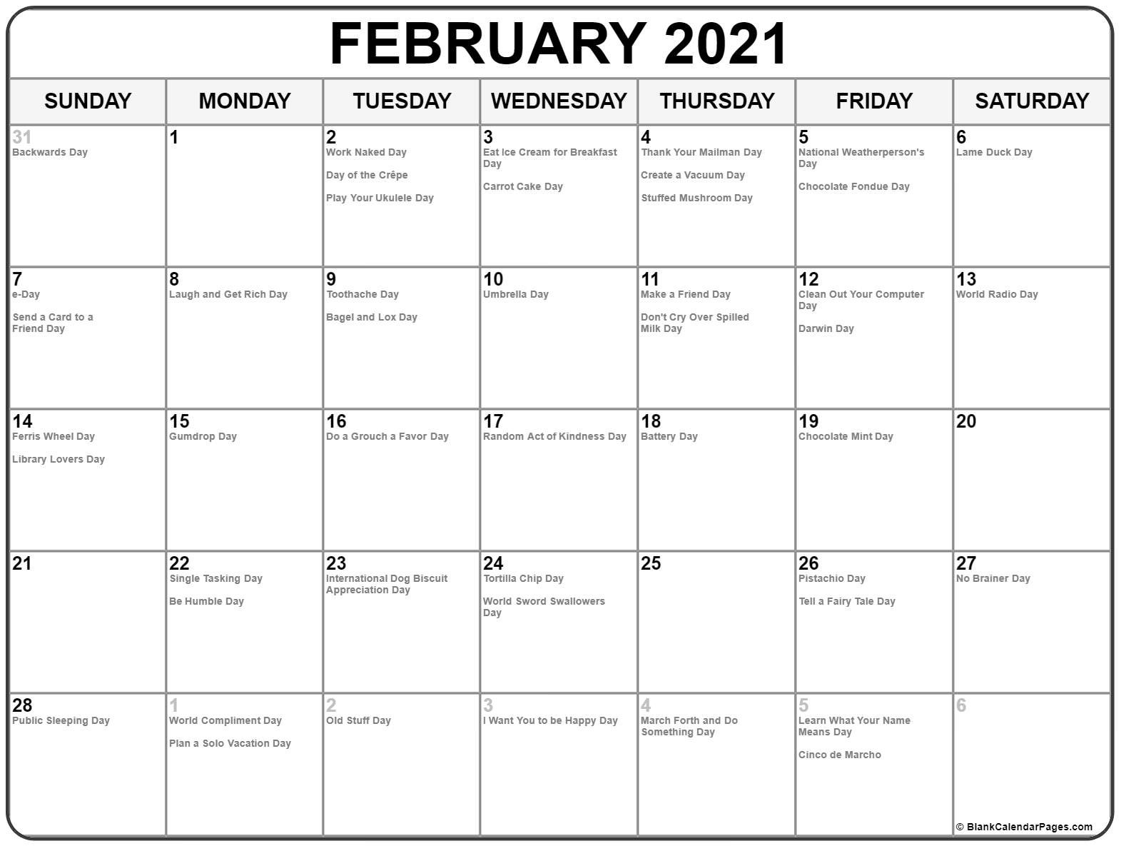 February Calendar 2021 Holidays | Free Printable Calendar Monthly