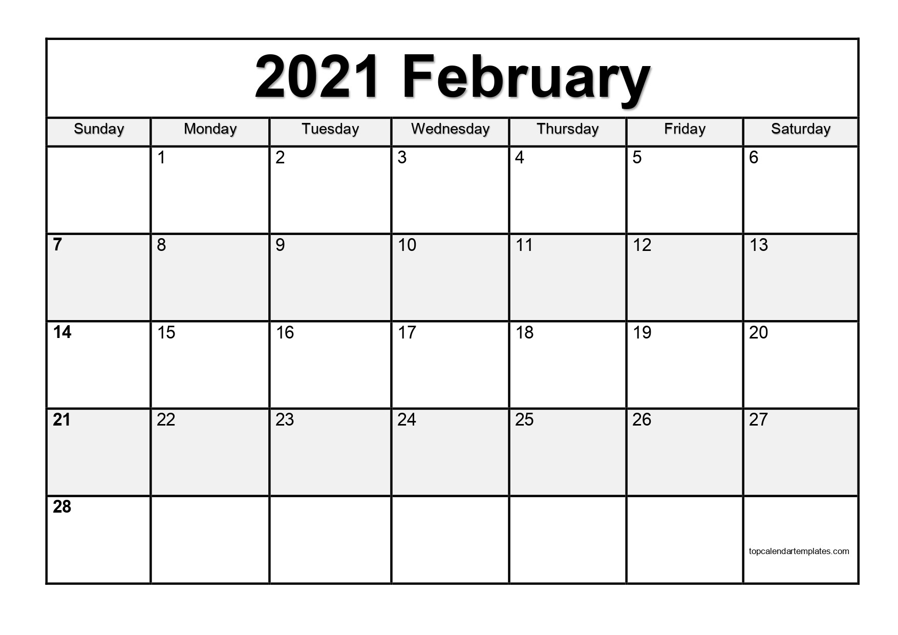 February Calendar 2021 Template | Free Printable Calendar Monthly