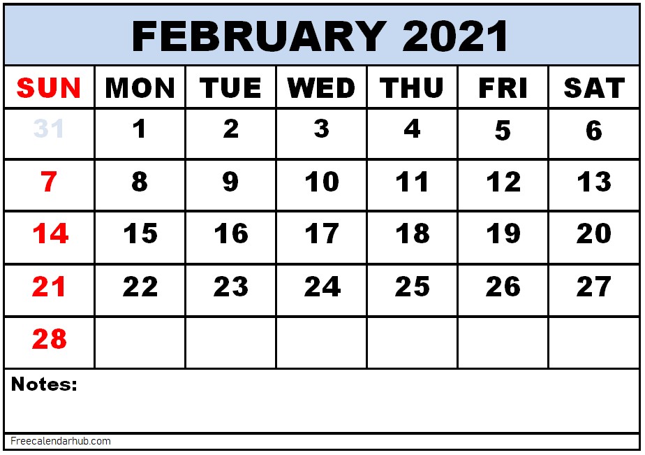 February Calendar for 2021 Printable February 2021 Calendar