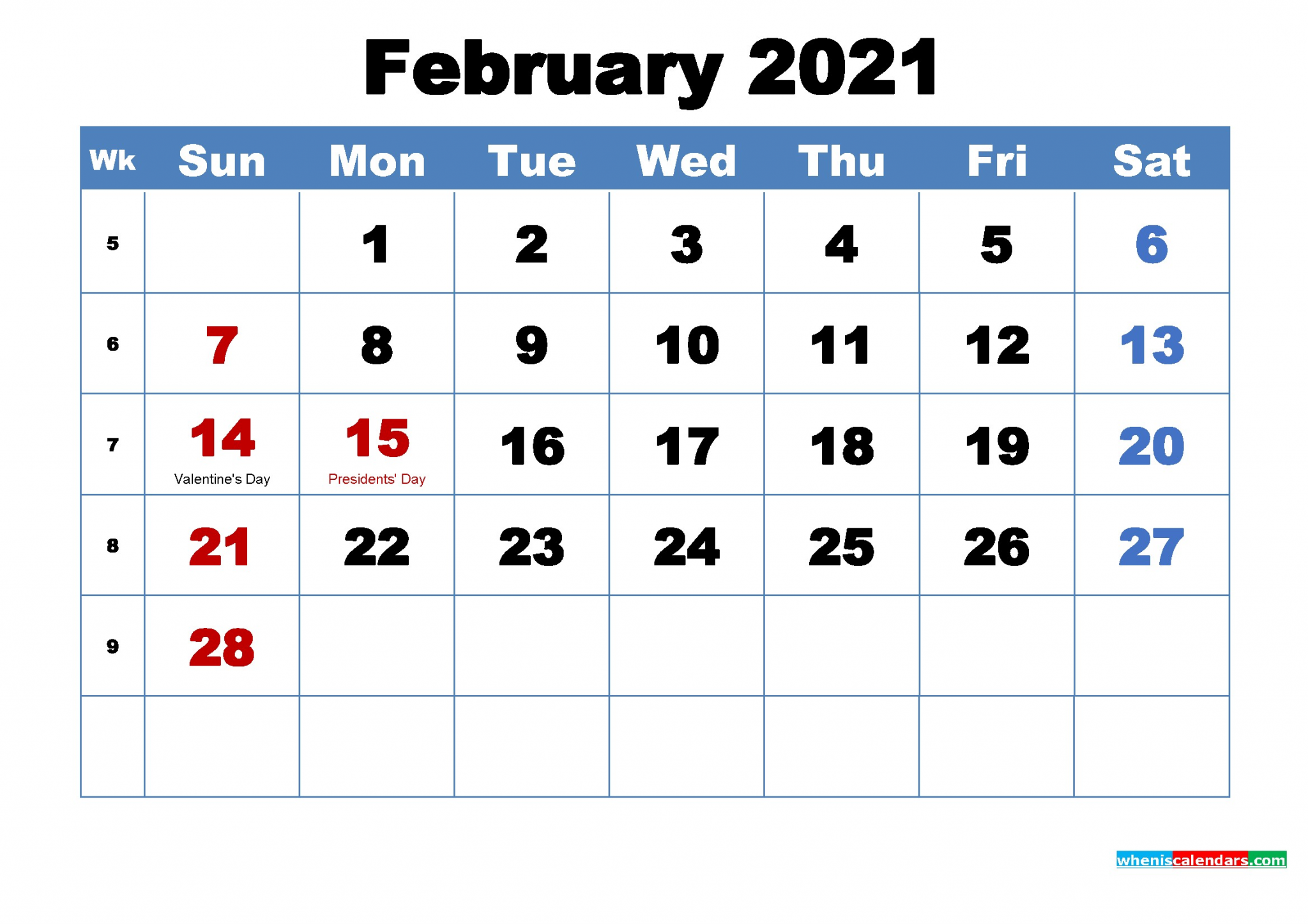 free february 2021 monthly calendar printable holidays arialblk 2 m21h14