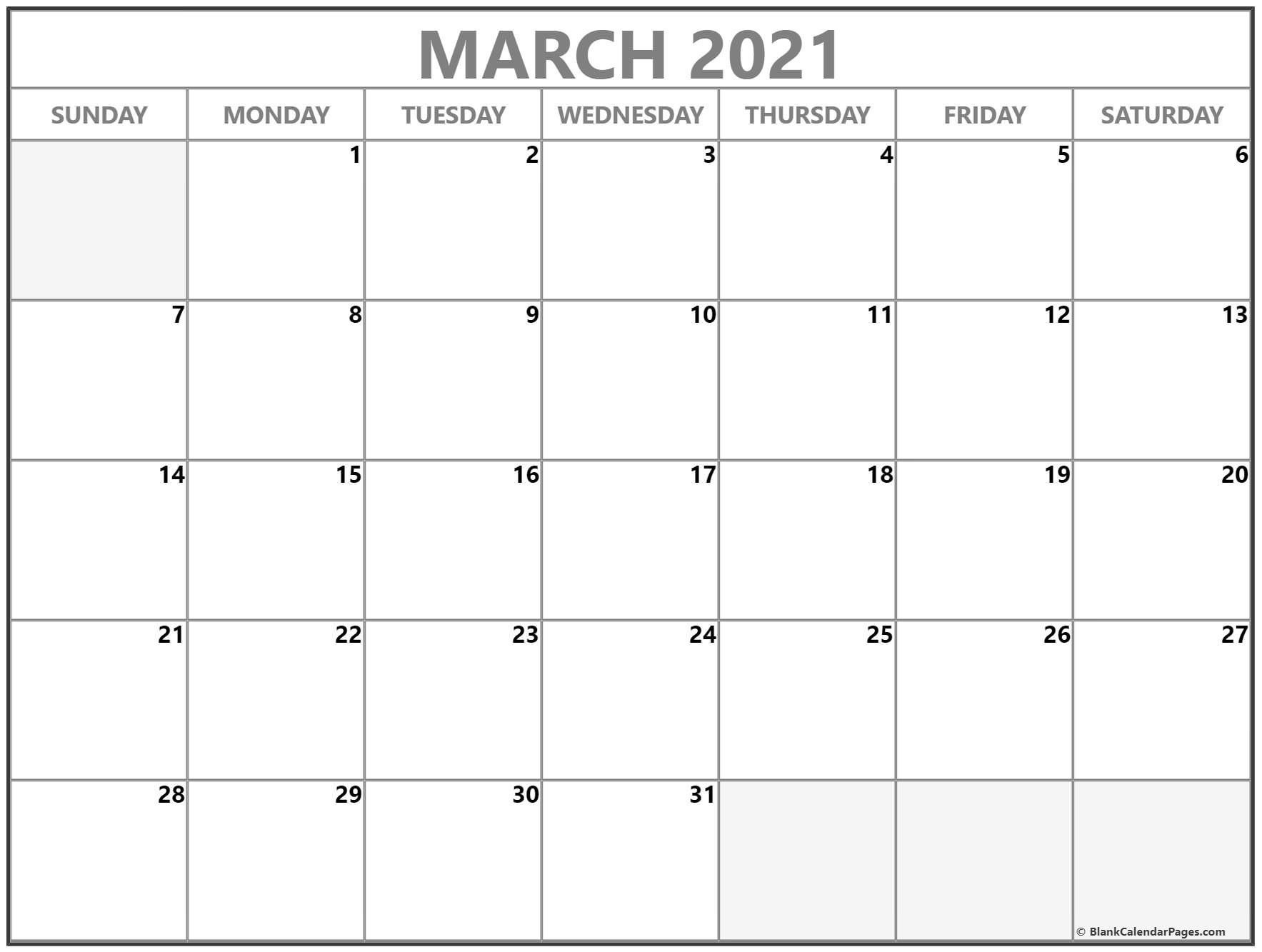 March 2021 calendar