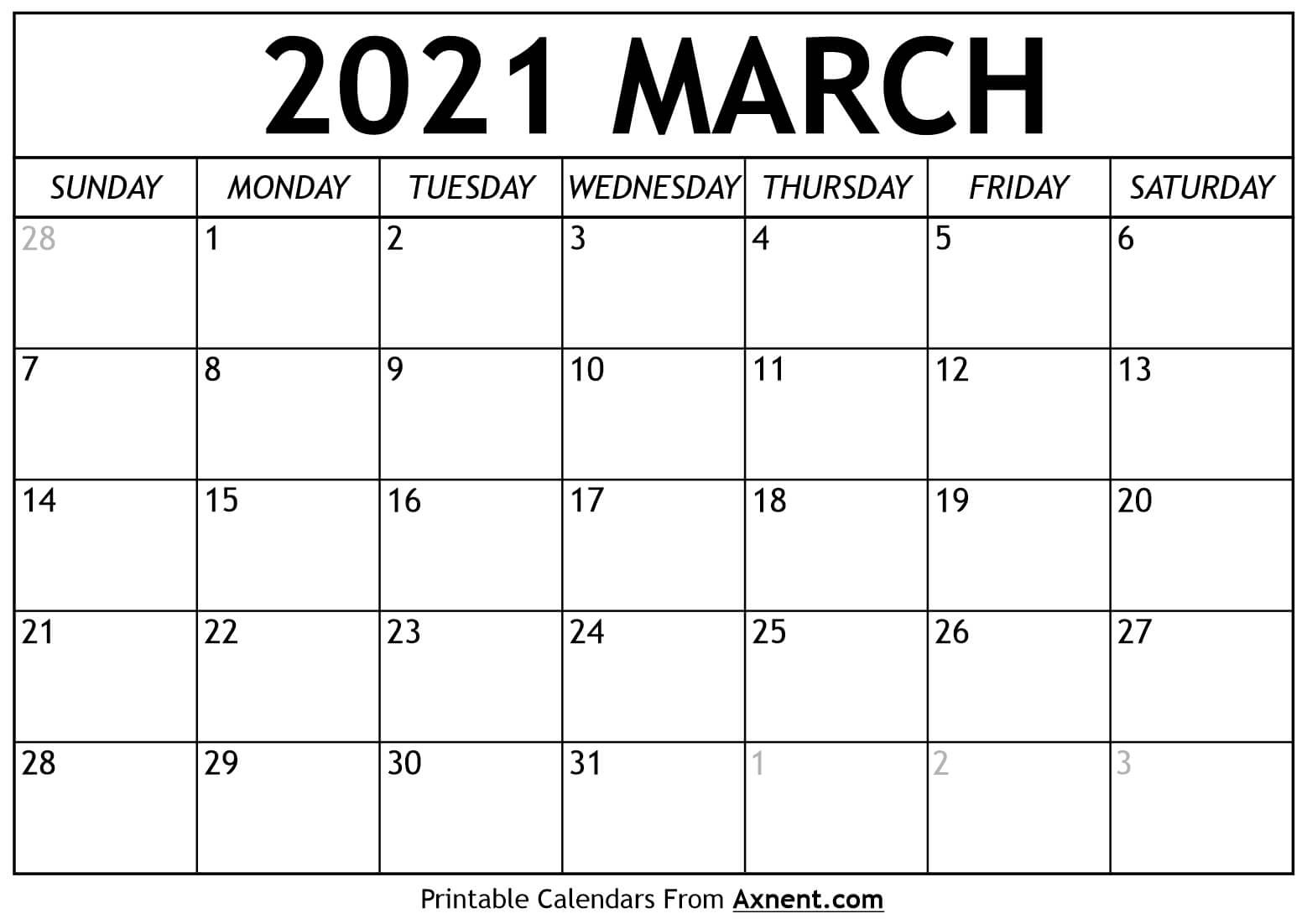 march 2021 calendar