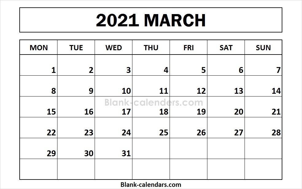 march 2021 calendar monday start