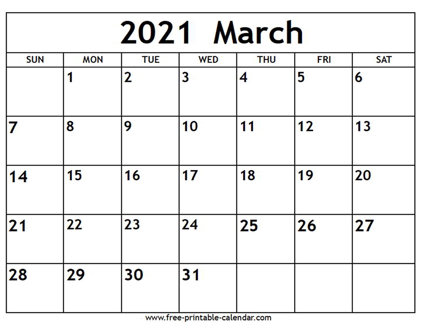 March 2021 Calendar Template March 2021 Calendar Free Printable Calendar