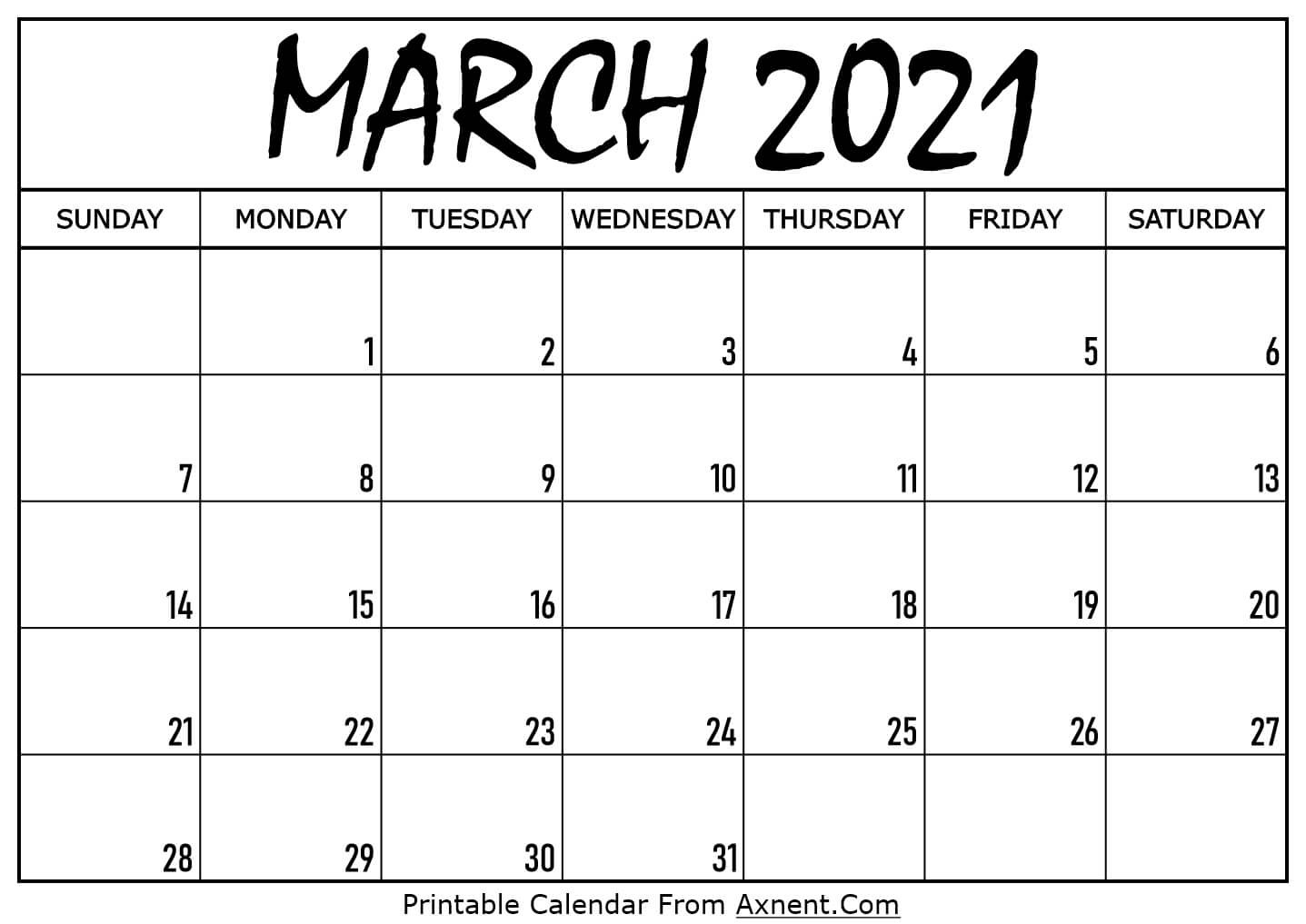 march 2021 calendar