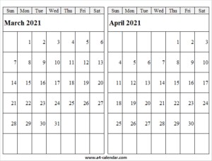 march april 2021 calendar excel