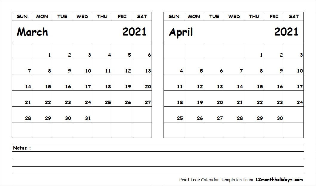 March April 2021 Calendar Excel Free Printable Calendar Monthly