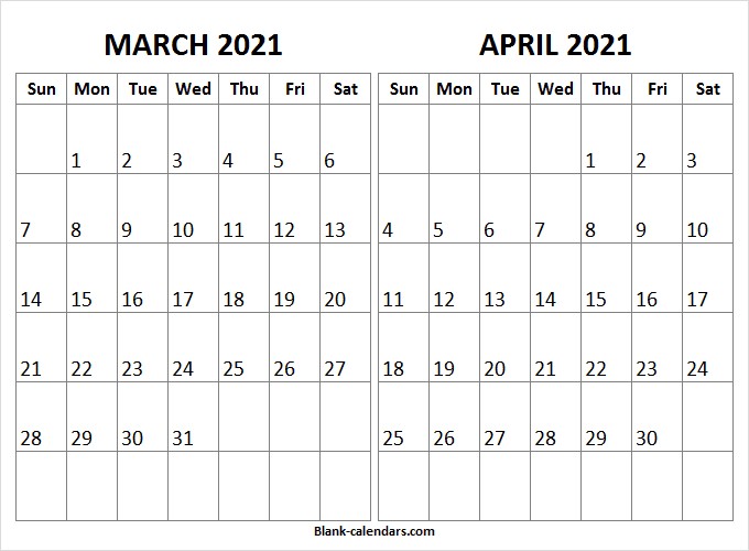 2021 march april calendar