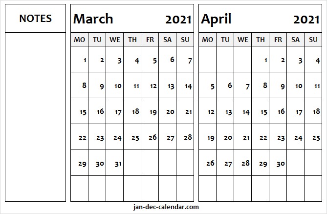 march april 2021 calendar free template