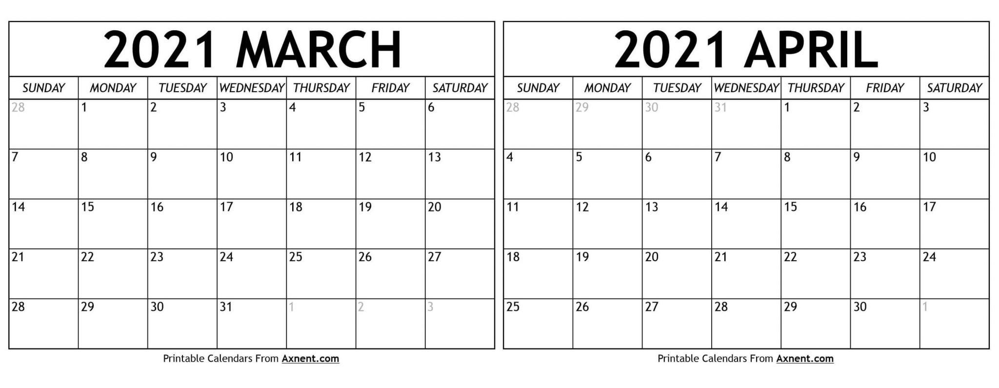 march april 2021 calendar