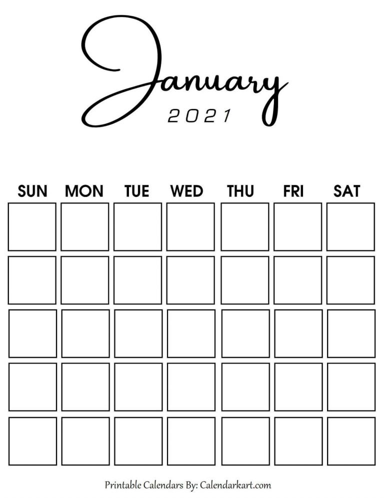 Template Of January 2021 Blank Calendar | Free Printable Calendar Monthly