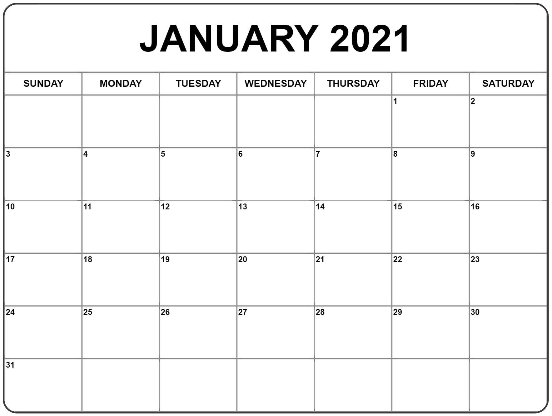 january 2021 calendar