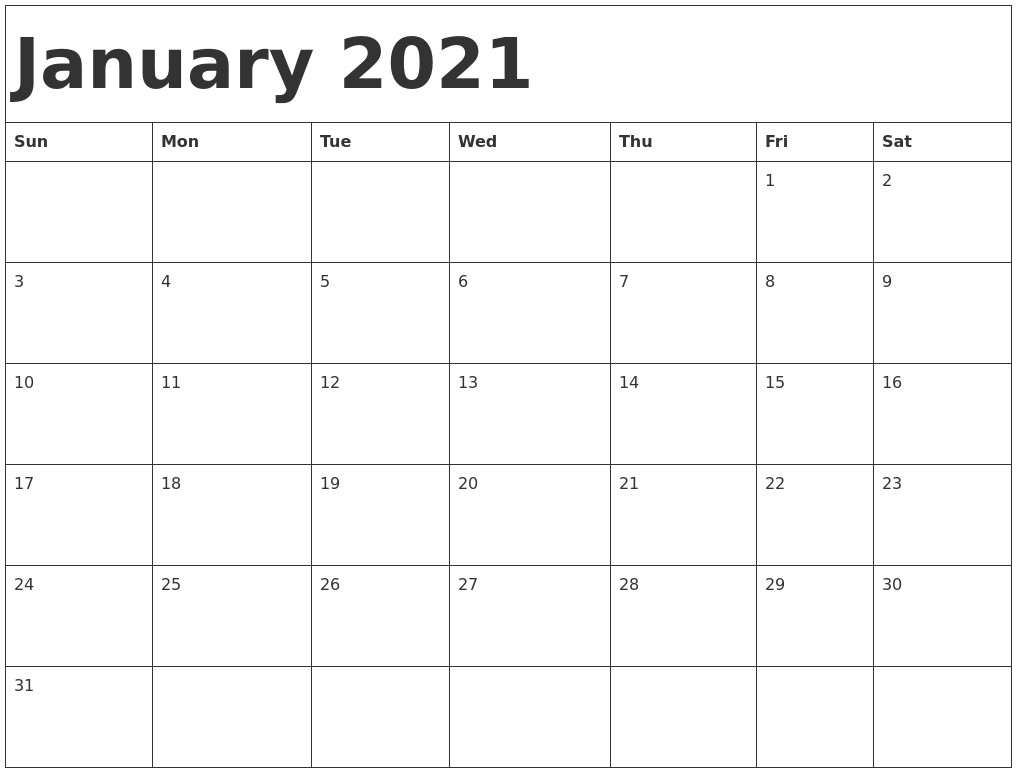 january 2021 calendar template