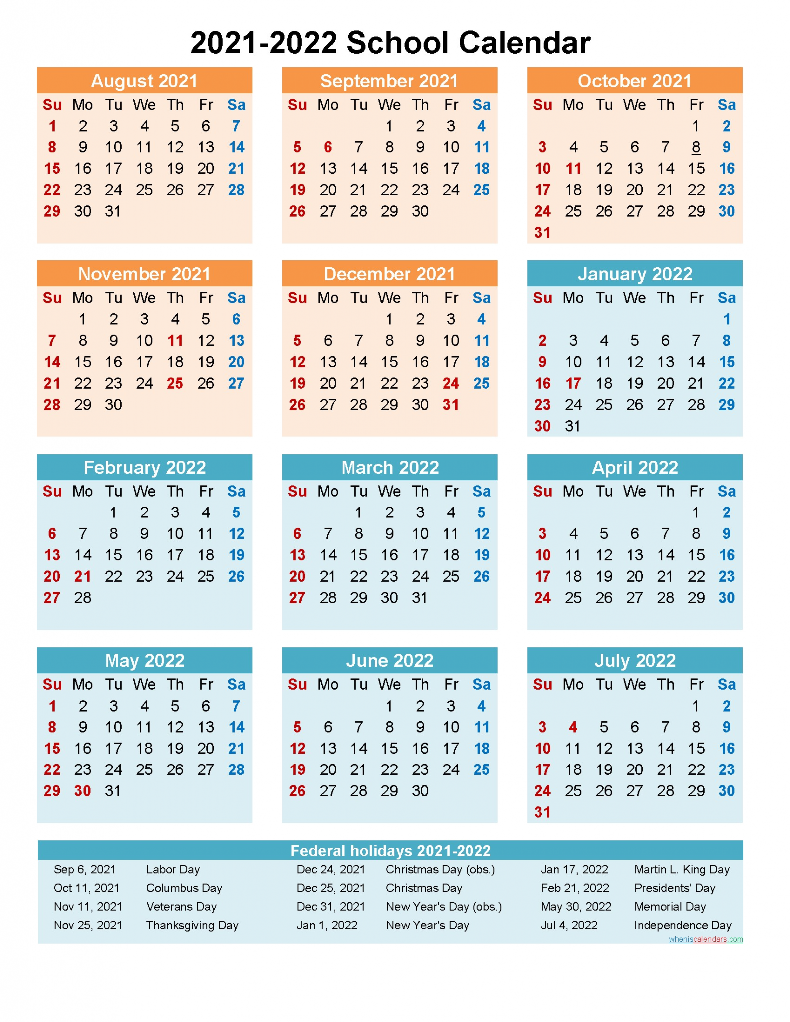 2021 2022 school calendar printable portrait at a glance 31 scl22a31