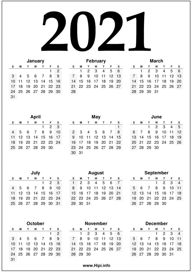 2021 One Page Calendar | Free Printable Calendar Monthly