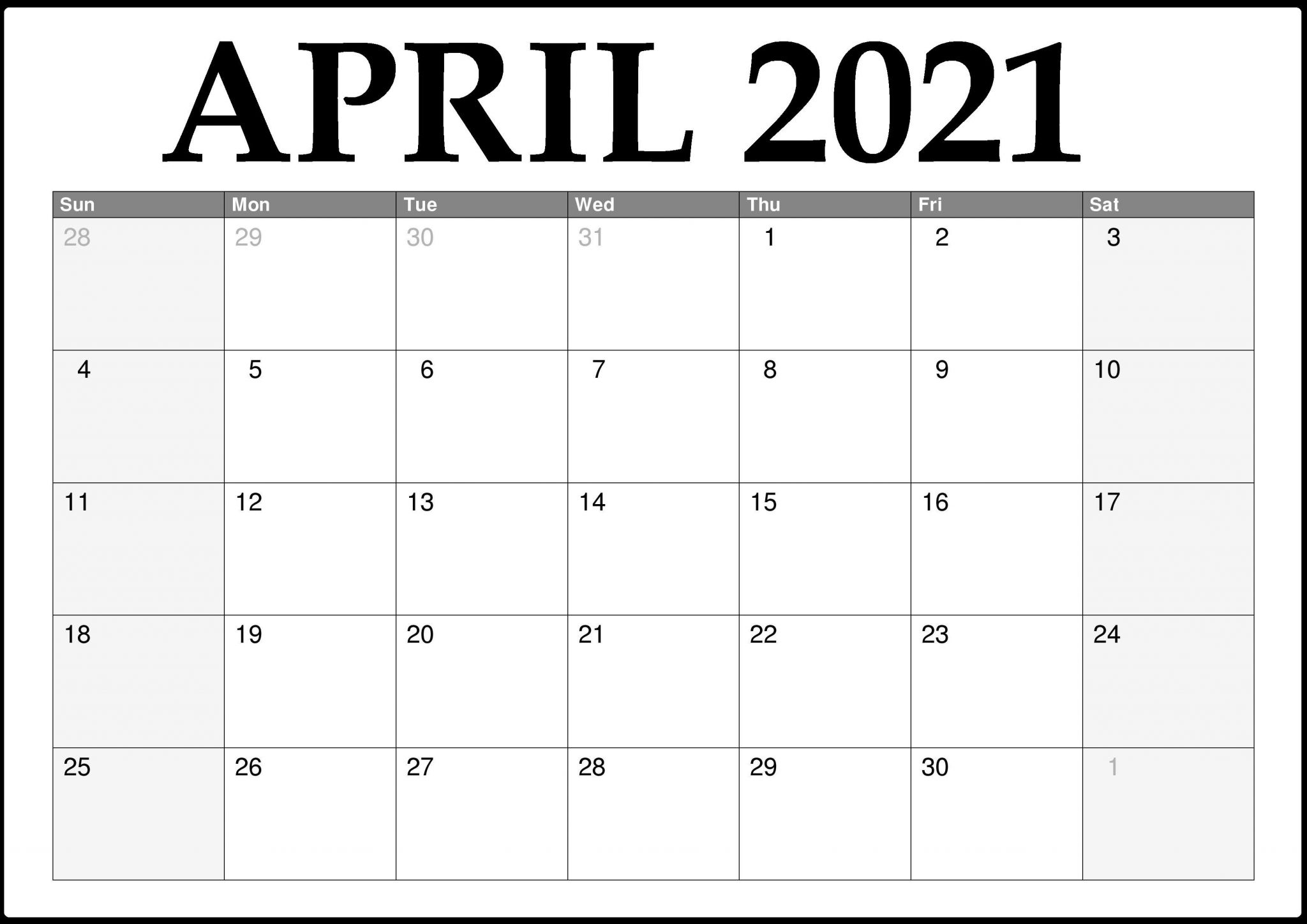 2021 calendar april