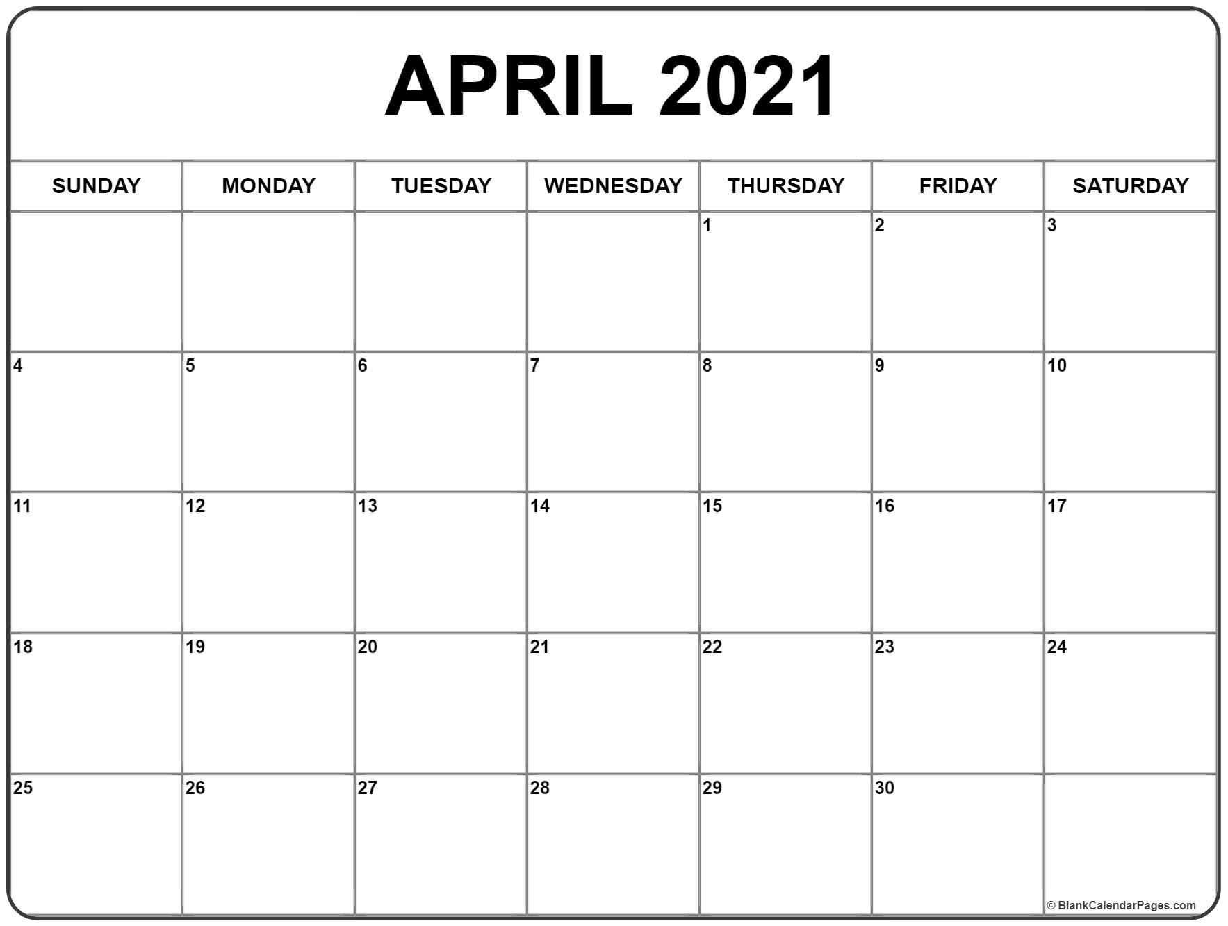 April Printable Calendar 2021 Free Printable Calendar Monthly