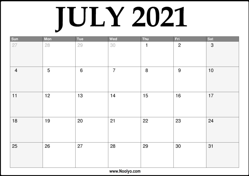 Blank June July 2021 Calendar Page 2021 July Calendar Printable ...