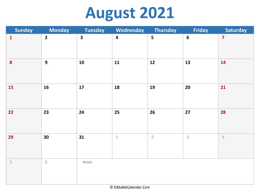 august calendar templates