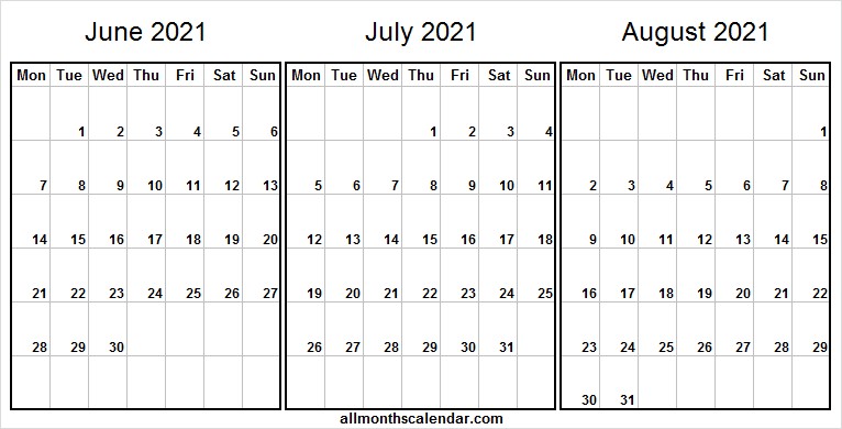 editable jun to aug 2021 calendar