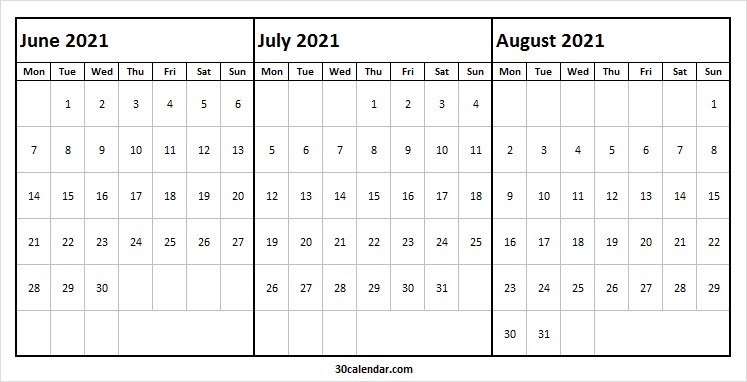 june to august 2021 calendar print