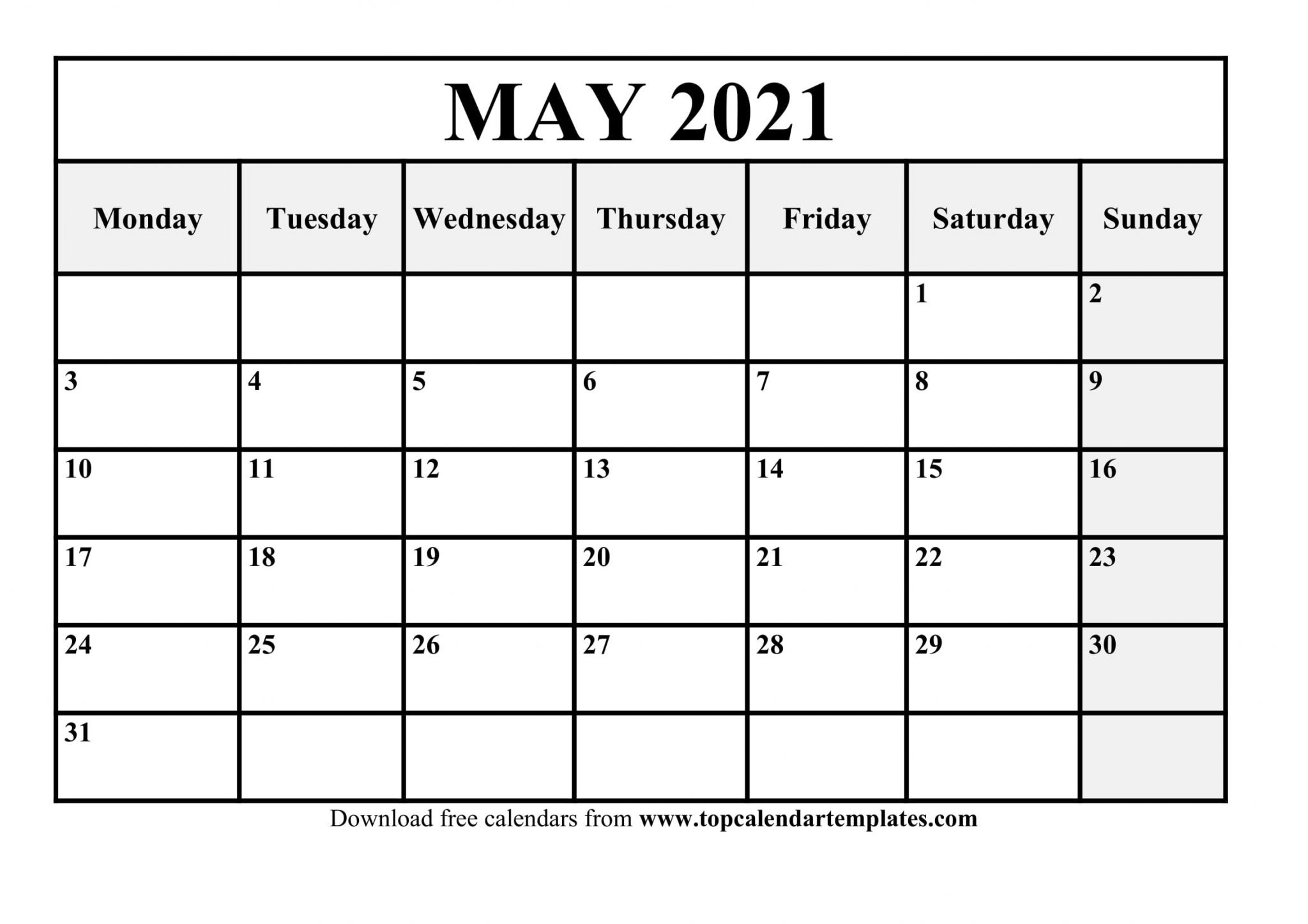 may 2021 printable calendar