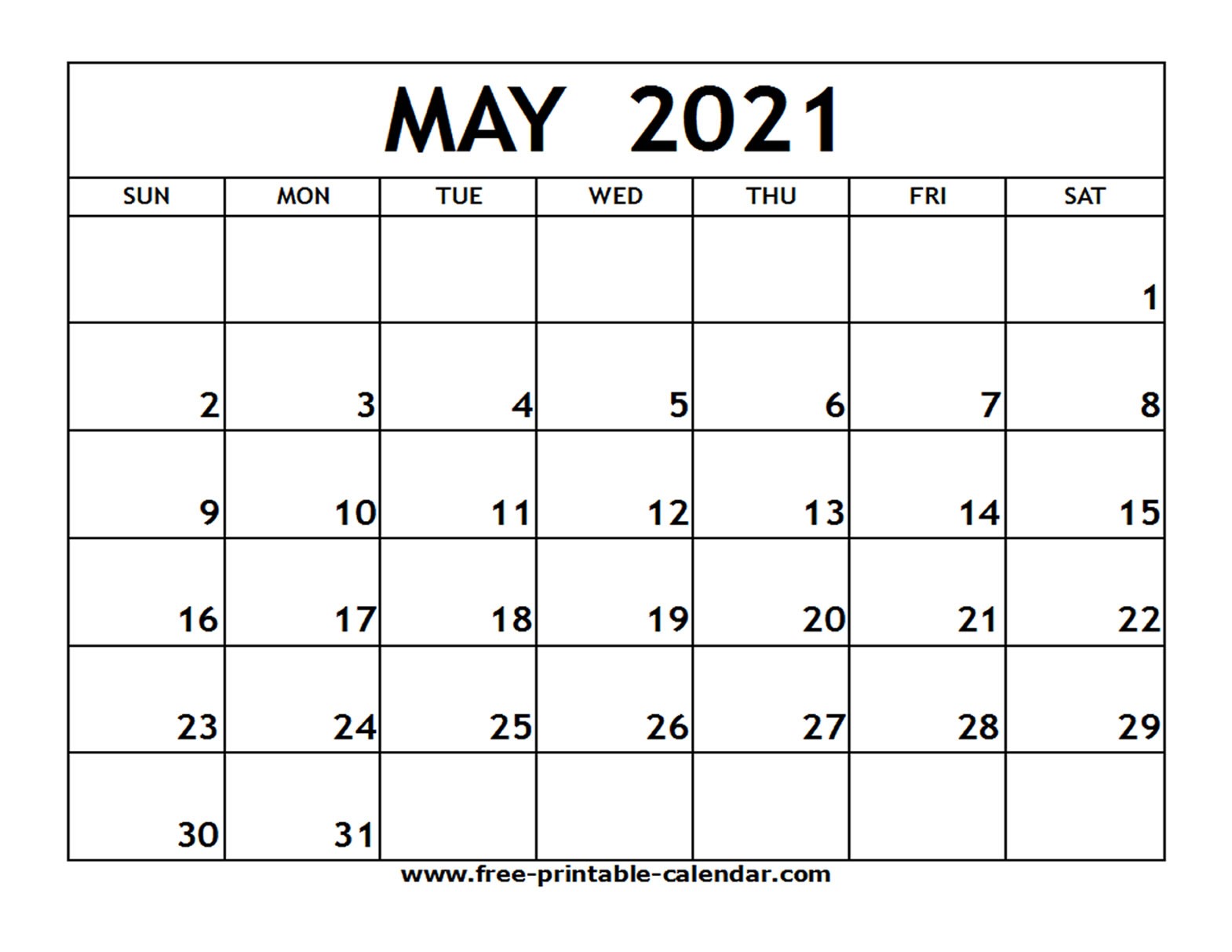 may 2021 printable calendar