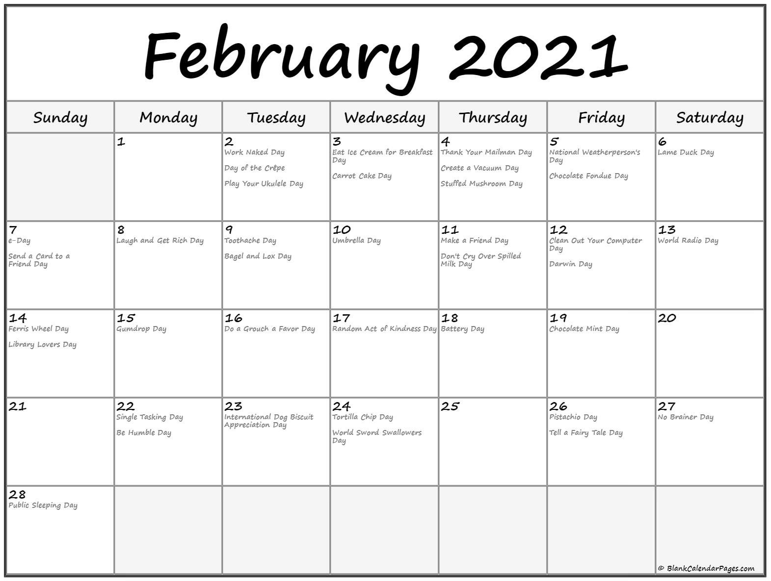 February 2021 calendar