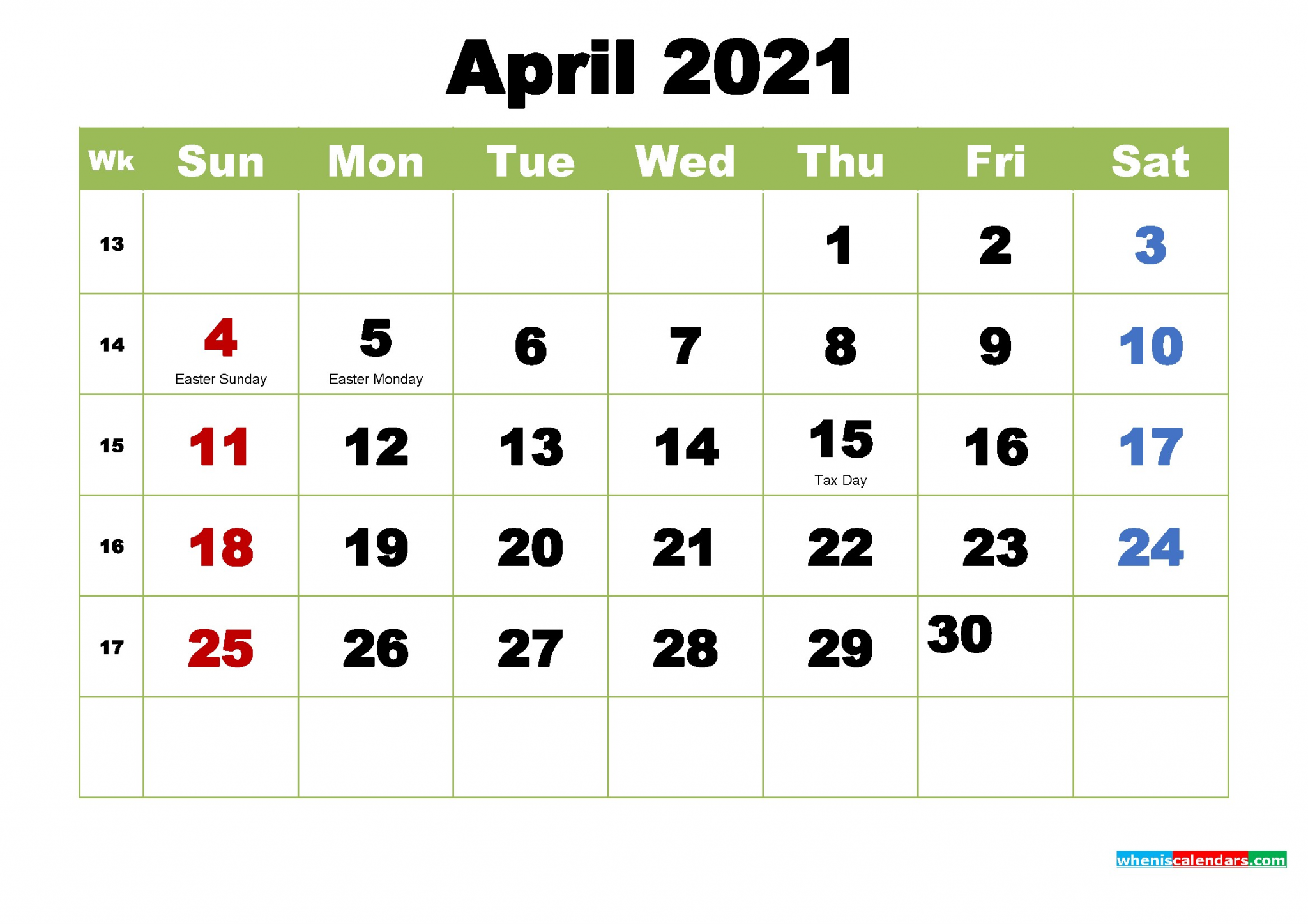 free april 2021 monthly calendar printable holidays arialblk 4 m21h40