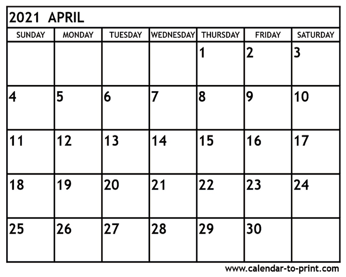 april 2021 calendar