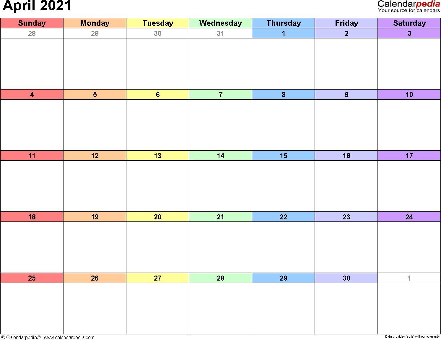 april 2021 calendar