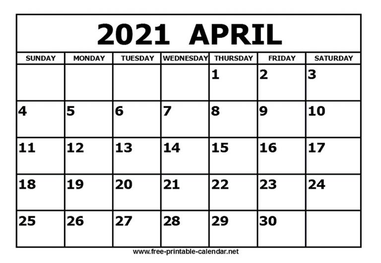 Print Calendar April 2021 | Free Printable Calendar Monthly