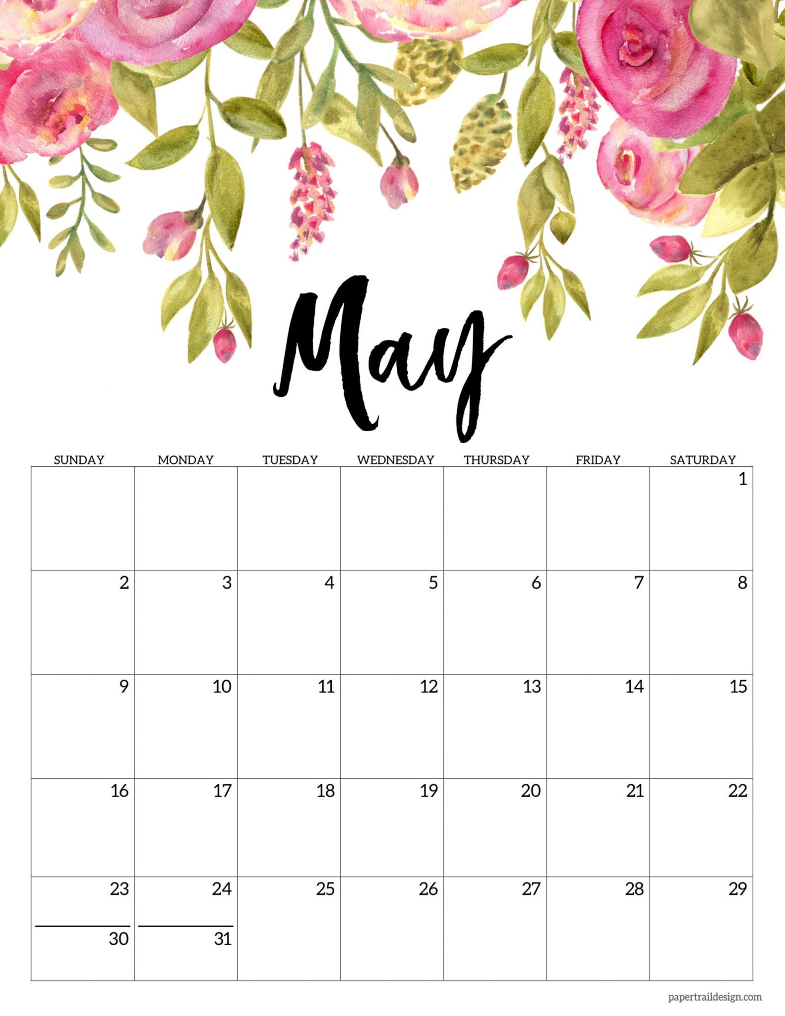 free printable 2021 floral calendar