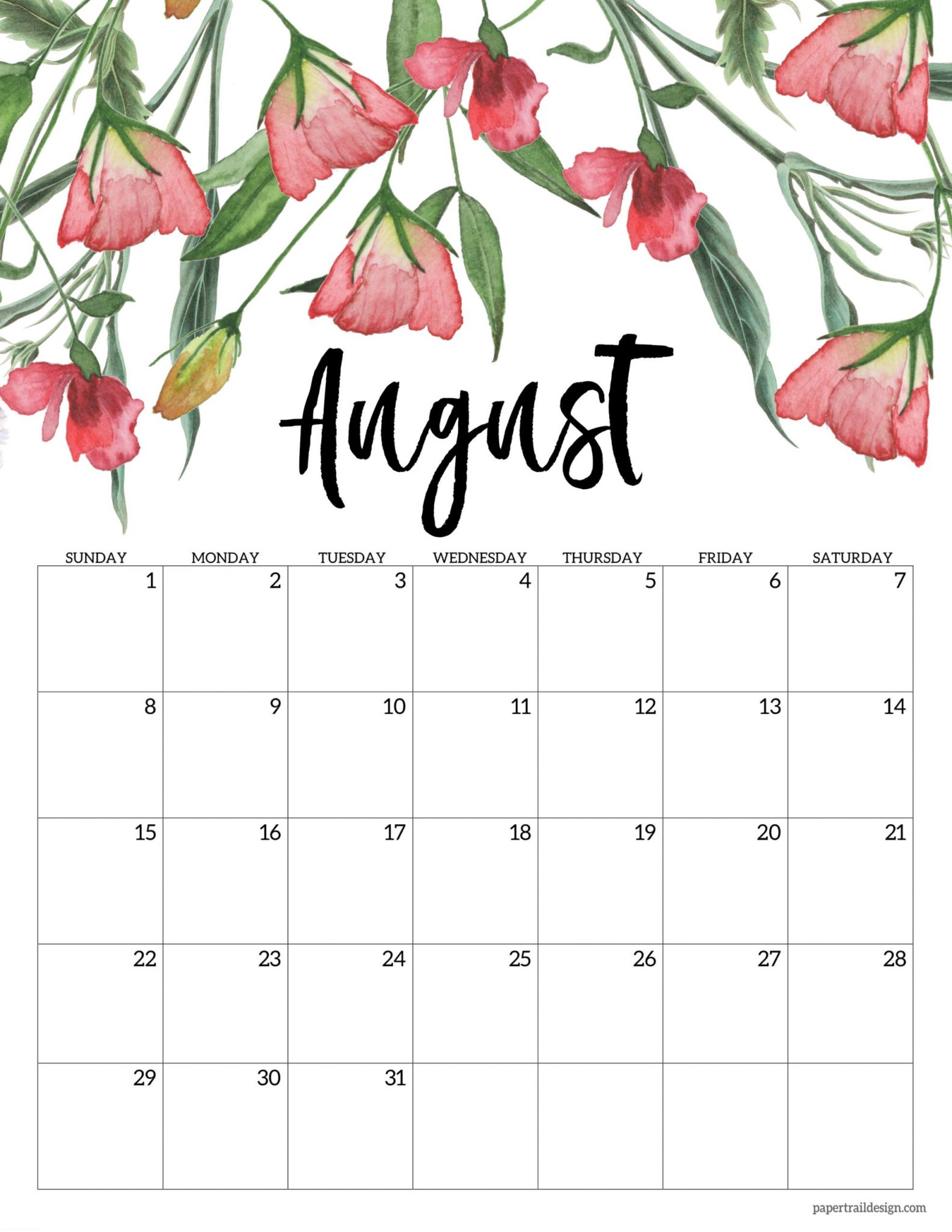 free printable 2021 floral calendar