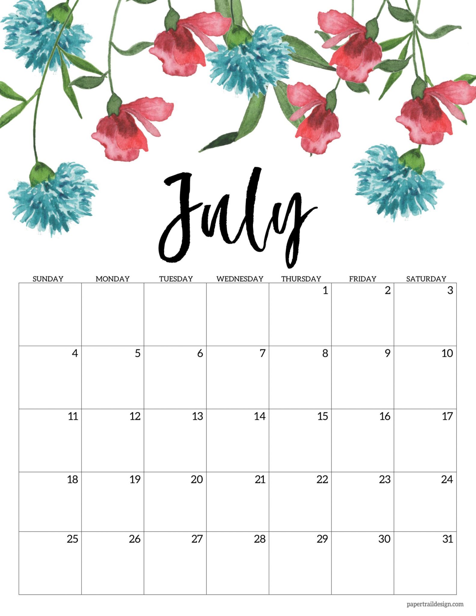 free printable 2021 floral calendar